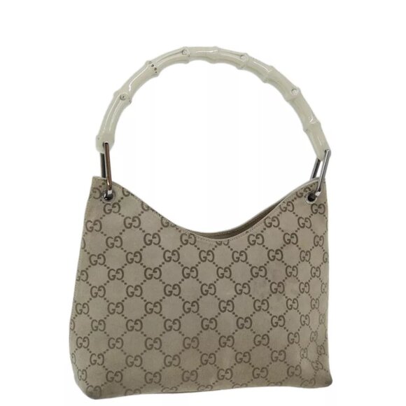GUCCI GG Canvas Bamboo Shoulder Bag Gray Auth - Picture 1 of 7